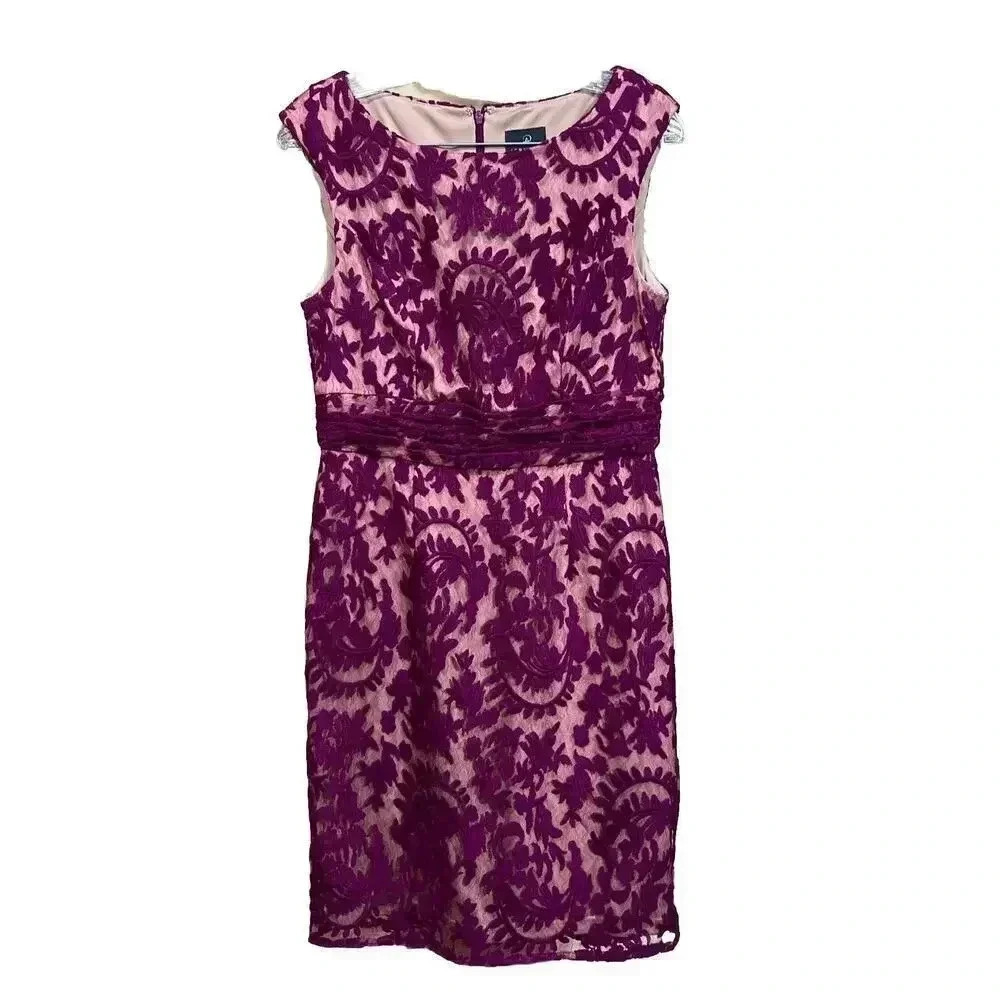Adrianna Papell Sleeveless Lace Sheath Cocktail Dress Nude Champagne Pink Sz 8